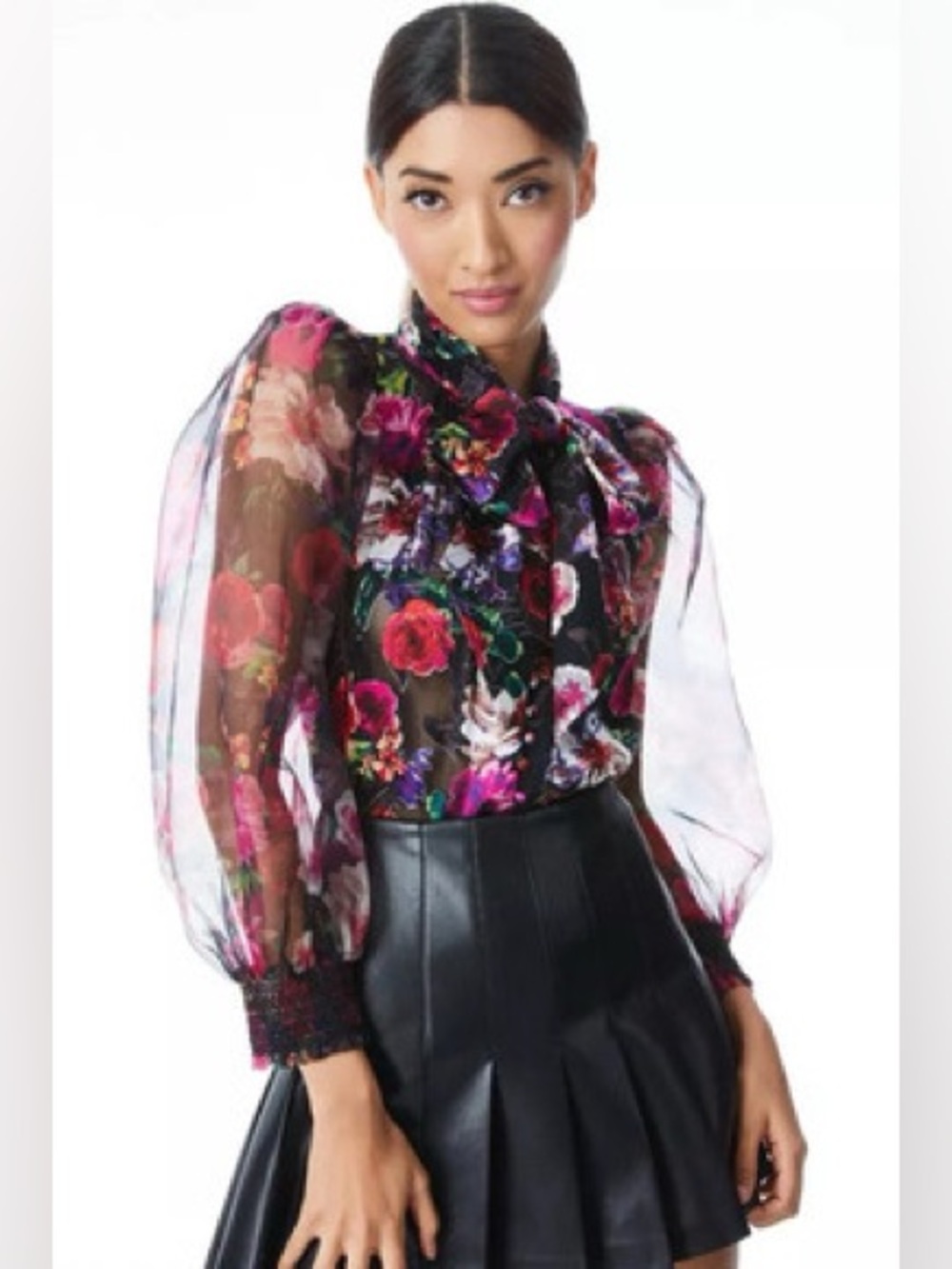 NWT ALICE + OLIVIA Brentley Tie Neck Blouse Etherealsm
